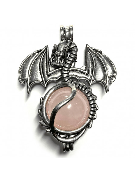 Pendentif Sphère de Dragon et Quartz Rose