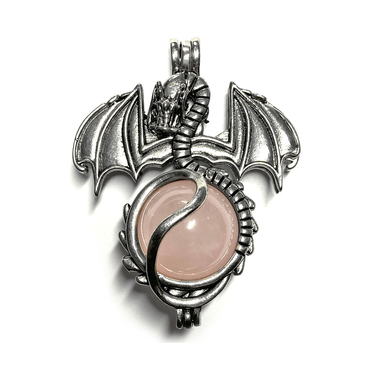 Pendentif Sphère de Dragon et Quartz Rose