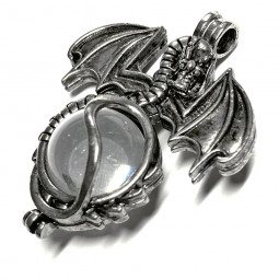 Pendentif Sphère de Dragon et Cristal de Roche