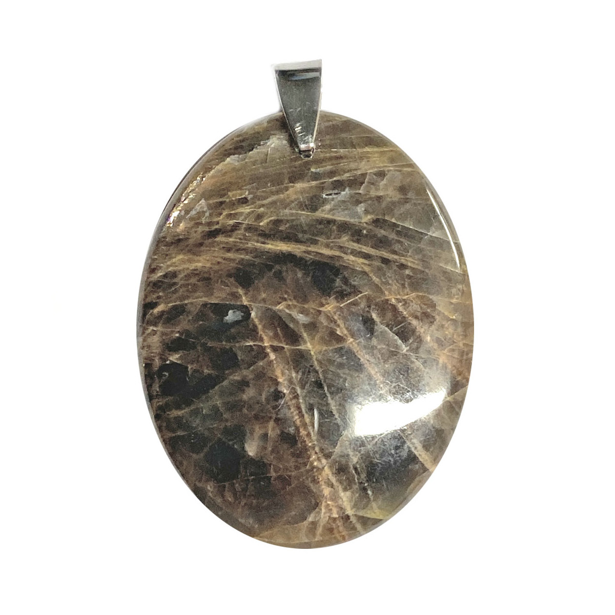 Pendentif en Pierre de Lune Noire - Forme Ovale