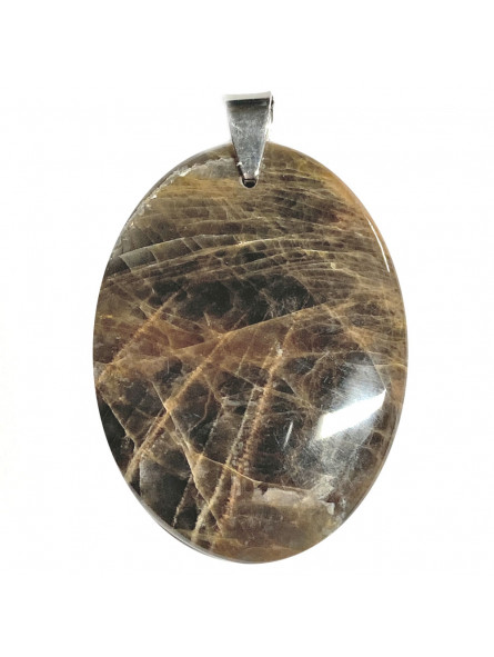 Pendentif en Pierre de Lune Noire - Forme Ovale