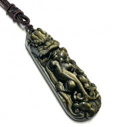 Pendentif Dragon en Obsidienne Dorée