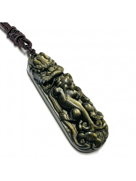 Pendentif Dragon en Obsidienne Dorée
