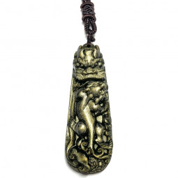 Pendentif Dragon en Obsidienne Dorée