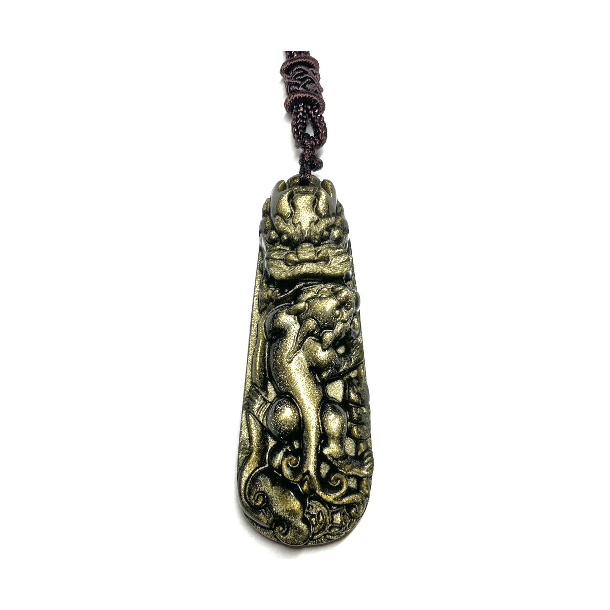 Pendentif Dragon en Obsidienne Dorée
