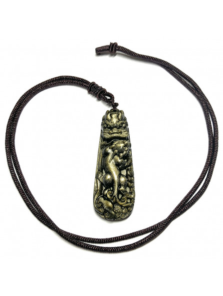 Pendentif Dragon en Obsidienne Dorée