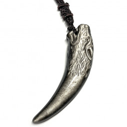 Pendentif Tête de Loup en Obsidienne Argentée