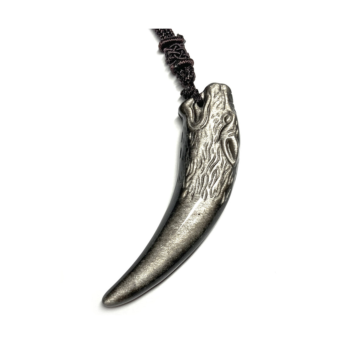 Pendentif Tête de Loup en Obsidienne Argentée