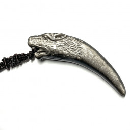 Pendentif Tête de Loup en Obsidienne Argentée