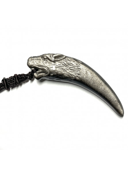Pendentif Tête de Loup en Obsidienne Argentée