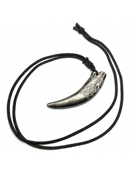 Pendentif Tête de Loup en Obsidienne Argentée