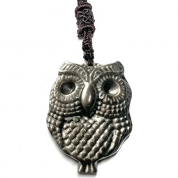 Pendentif Chouette en Obsidienne Argentée