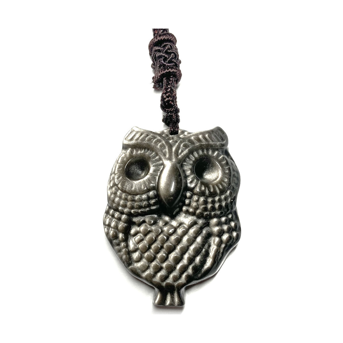 Pendentif Chouette en Obsidienne Argentée Pendentif Chouette en Obsidienne Argentée