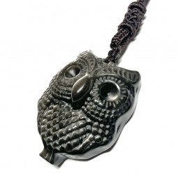 Pendentif Chouette en Obsidienne Argentée