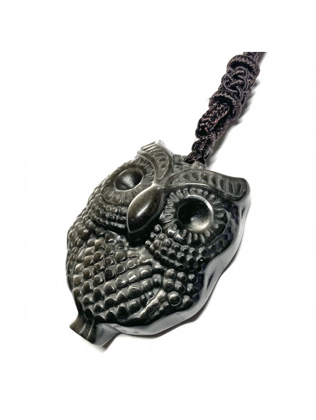 Pendentif Chouette en Obsidienne Argentée Pendentif Chouette en Obsidienne Argentée
