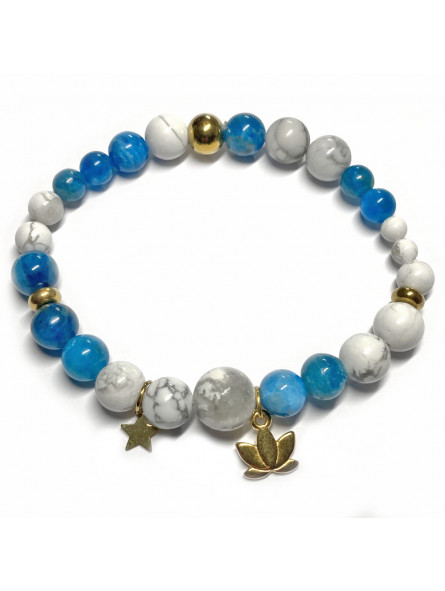 Bracelet en Boules d'Apatite & Howlite avec étoile et lotus dorés
