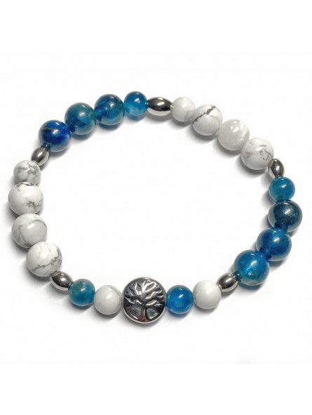 Bracelet Boules Apatite & Howlite avec Arbre de vie