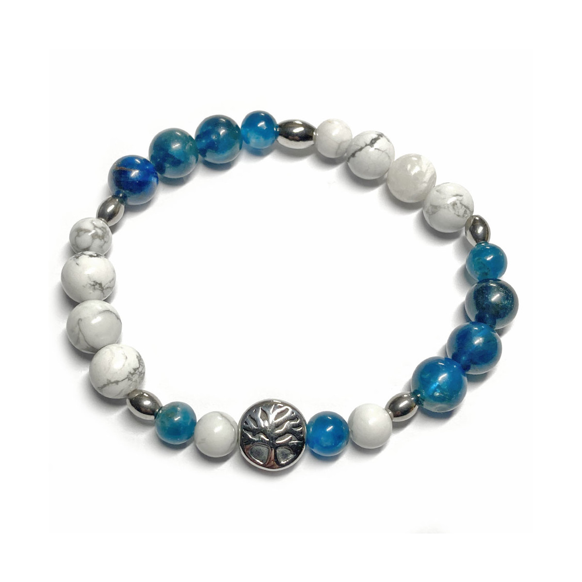 Bracelet Boules Apatite & Howlite avec Arbre de vie