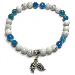 Bracelet Boules Apatite & Howlite avec feuilles en Argent
