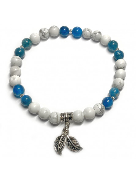 Bracelet Boules Apatite & Howlite avec feuilles en Argent