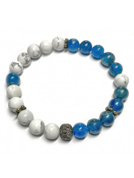 Bracelet Boules Apatite & Howlite avec accessoires bronze