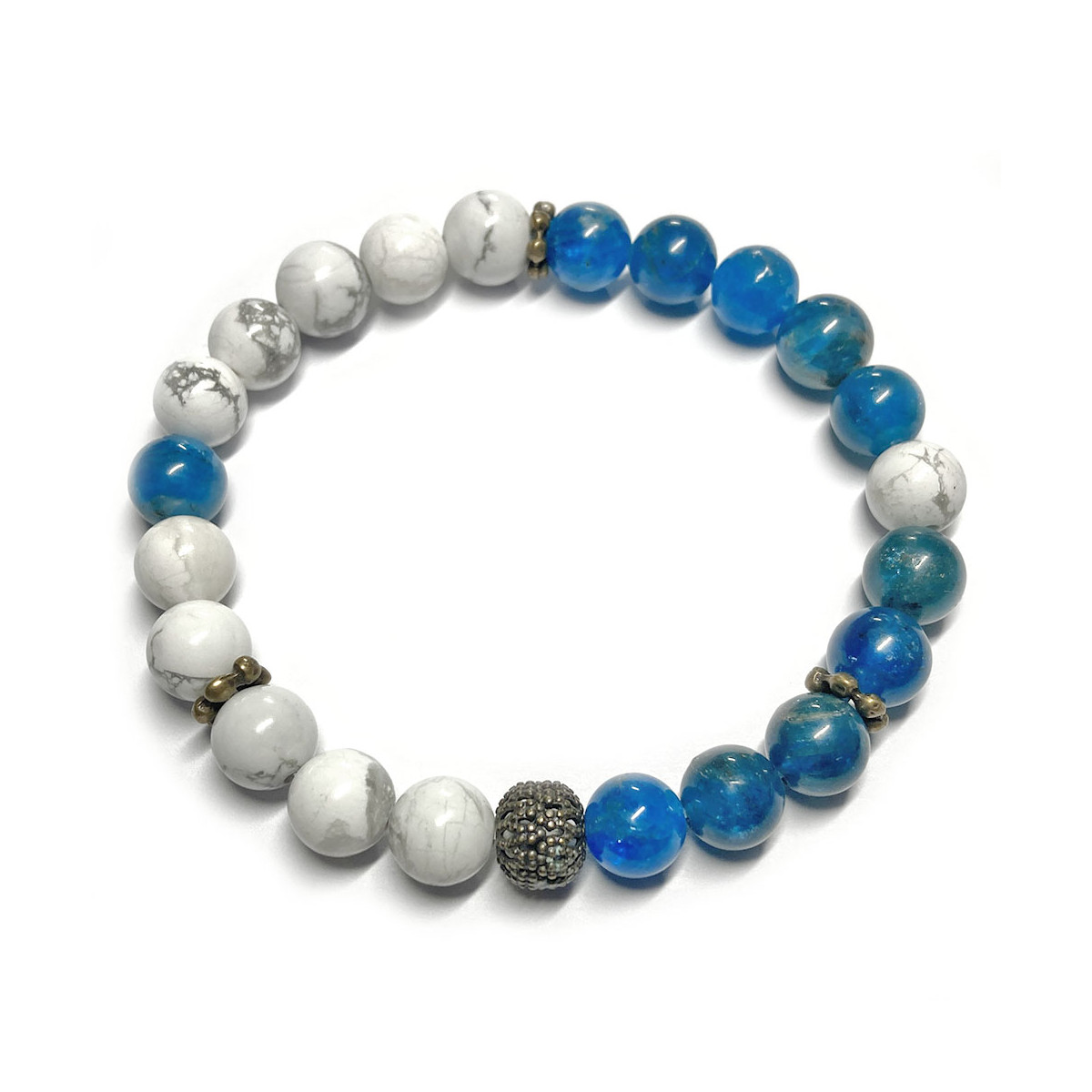 Bracelet Boules Apatite & Howlite avec accessoires bronze