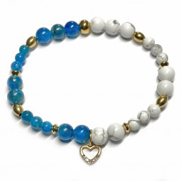 Bracelet en Boules d'Apatite & Howlite avec cœur doré