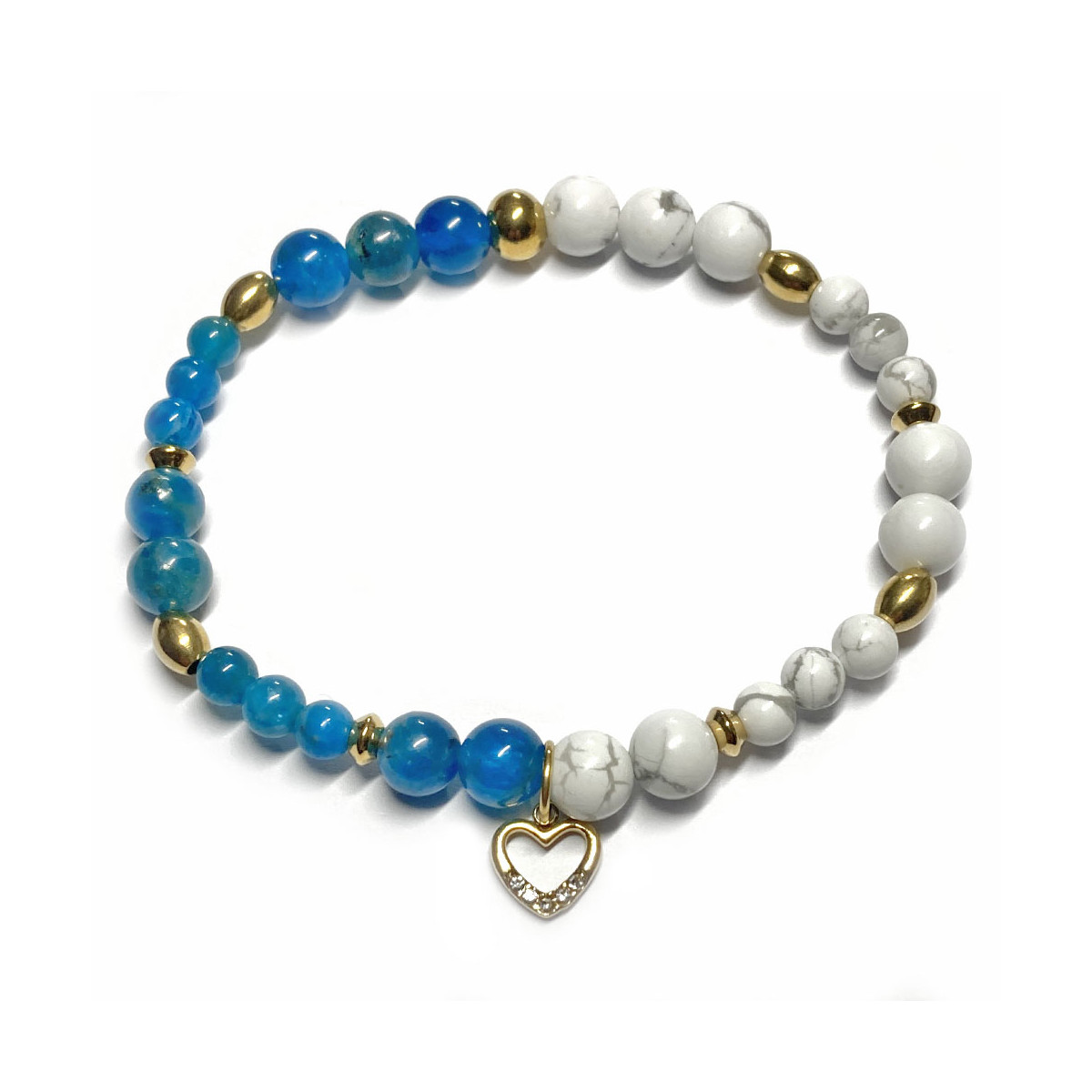 Bracelet en Boules d'Apatite & Howlite avec cœur doré