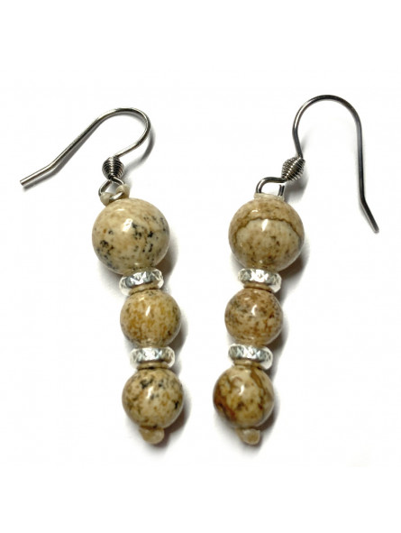 Boucles d'Oreilles Création en Jaspe Paysage & Argent 925