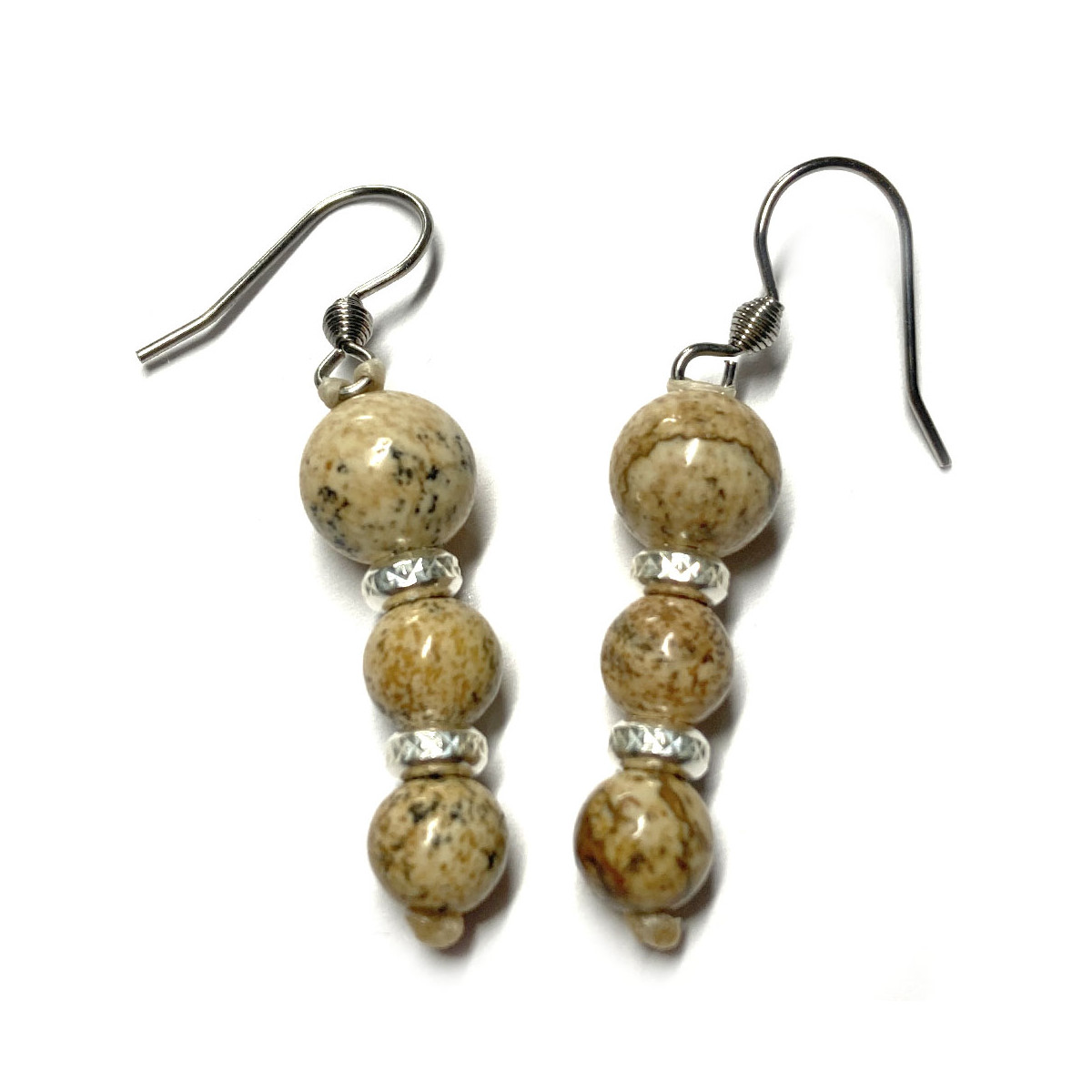 Boucles d'Oreilles Création en Jaspe Paysage & Argent 925