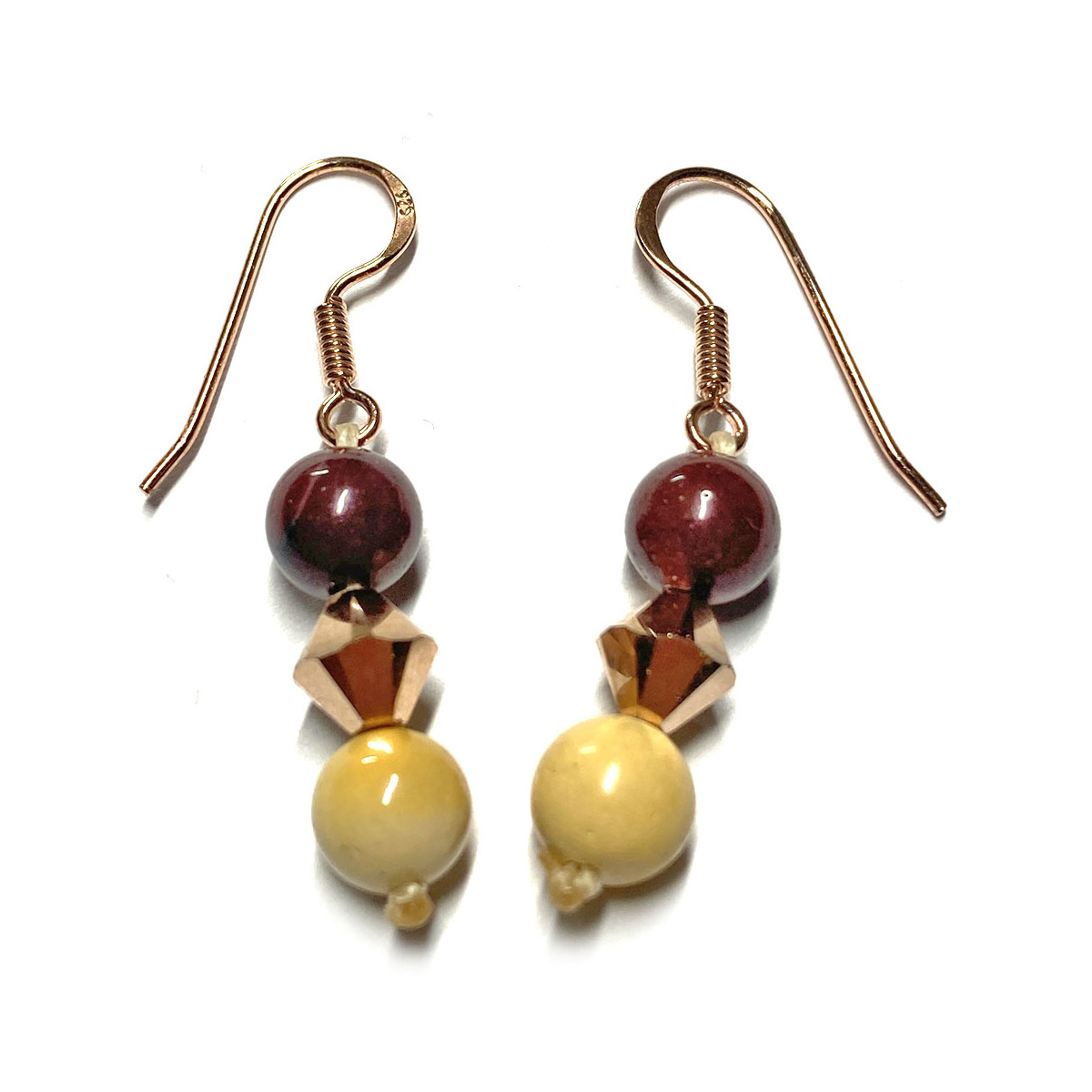 Boucles d'Oreilles Création en Jaspe Mokaïte & Argent 925 doré rosé