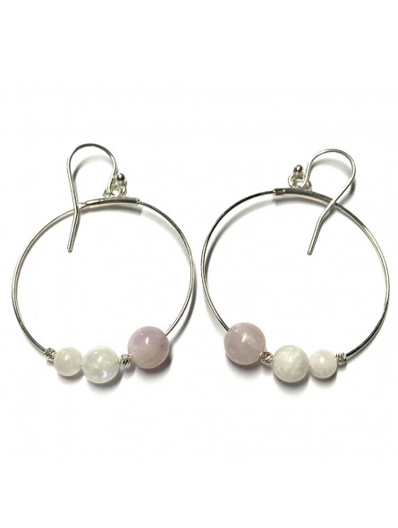 Boucles d'Oreilles en Pierre de Lune, Kunzite & Argent 925