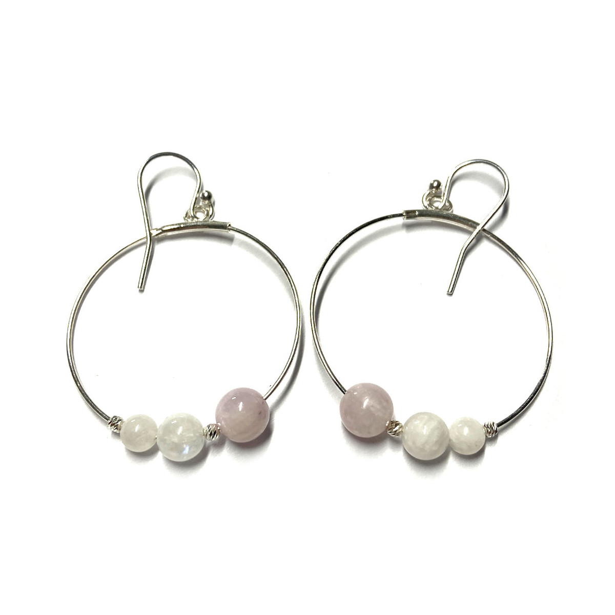 Boucles d'Oreilles en Pierre de Lune, Kunzite & Argent 925