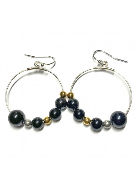 Boucles d'Oreilles en Œil Céleste, Argent 925 & Acier inoxydable