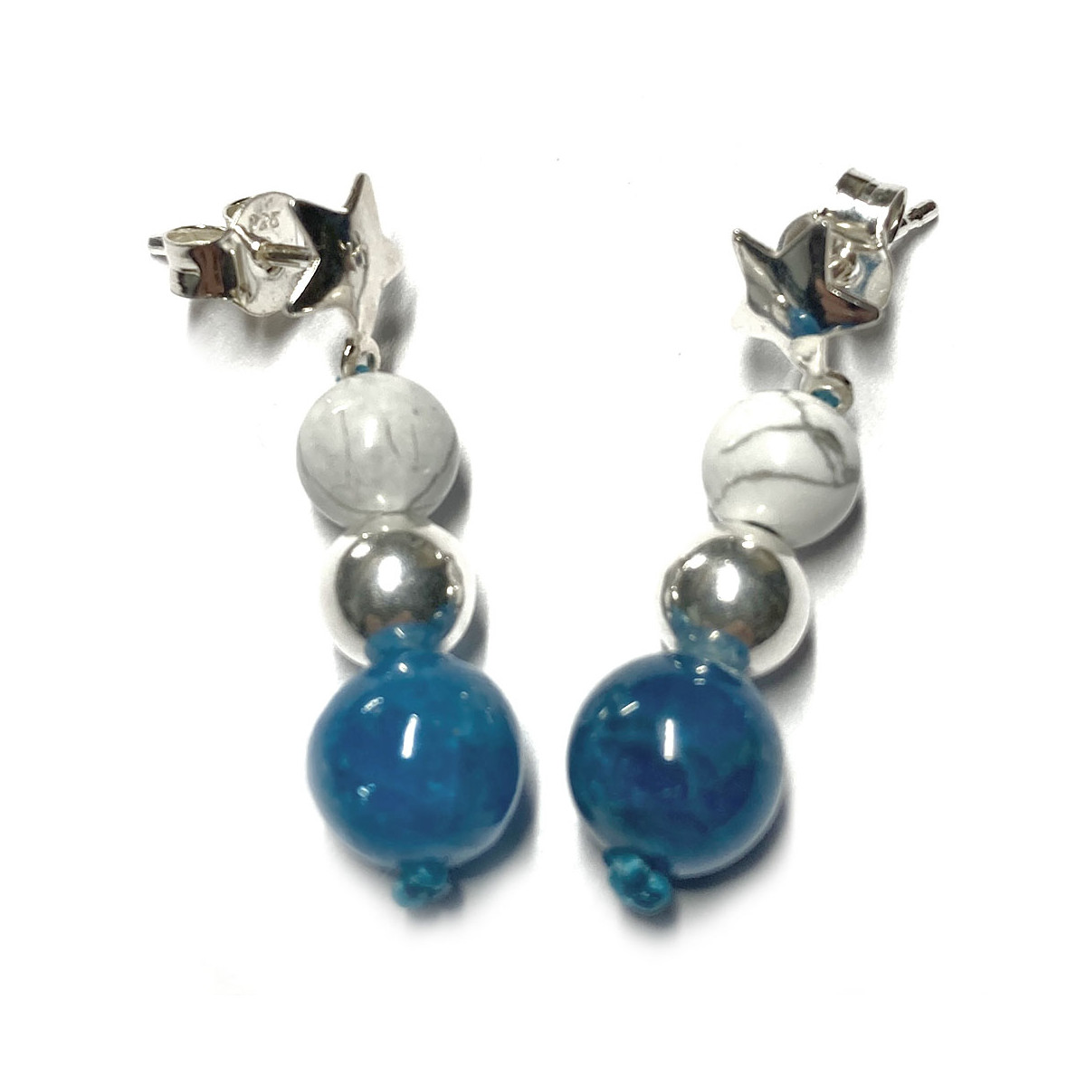 Boucles d'Oreilles en Howlite, Apatite & Argent 925