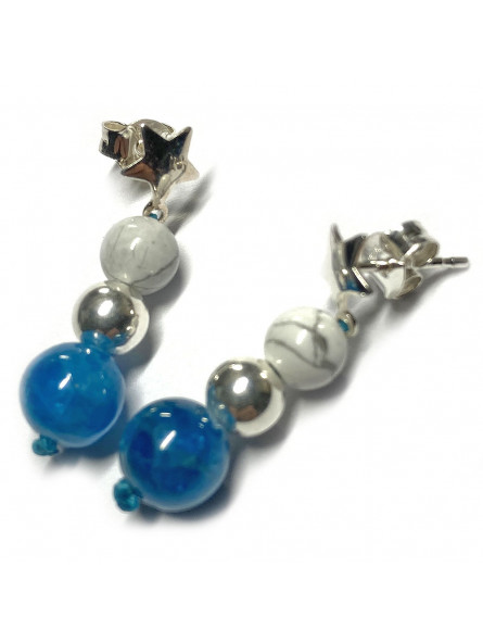 Boucles d'Oreilles en Howlite, Apatite & Argent 925