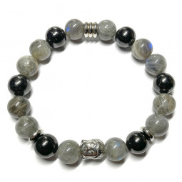 Bracelet Création en Labradorite & en Shungite avec un Bouddha