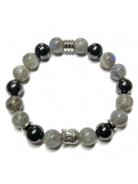 Bracelet Création en Labradorite & en Shungite avec un Bouddha
