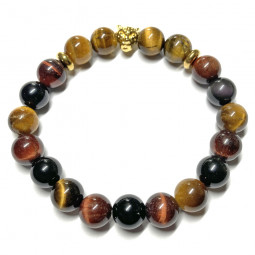 Bracelet Création boules en Œil de Tigre, Œil Céleste et Œil  de Taureau