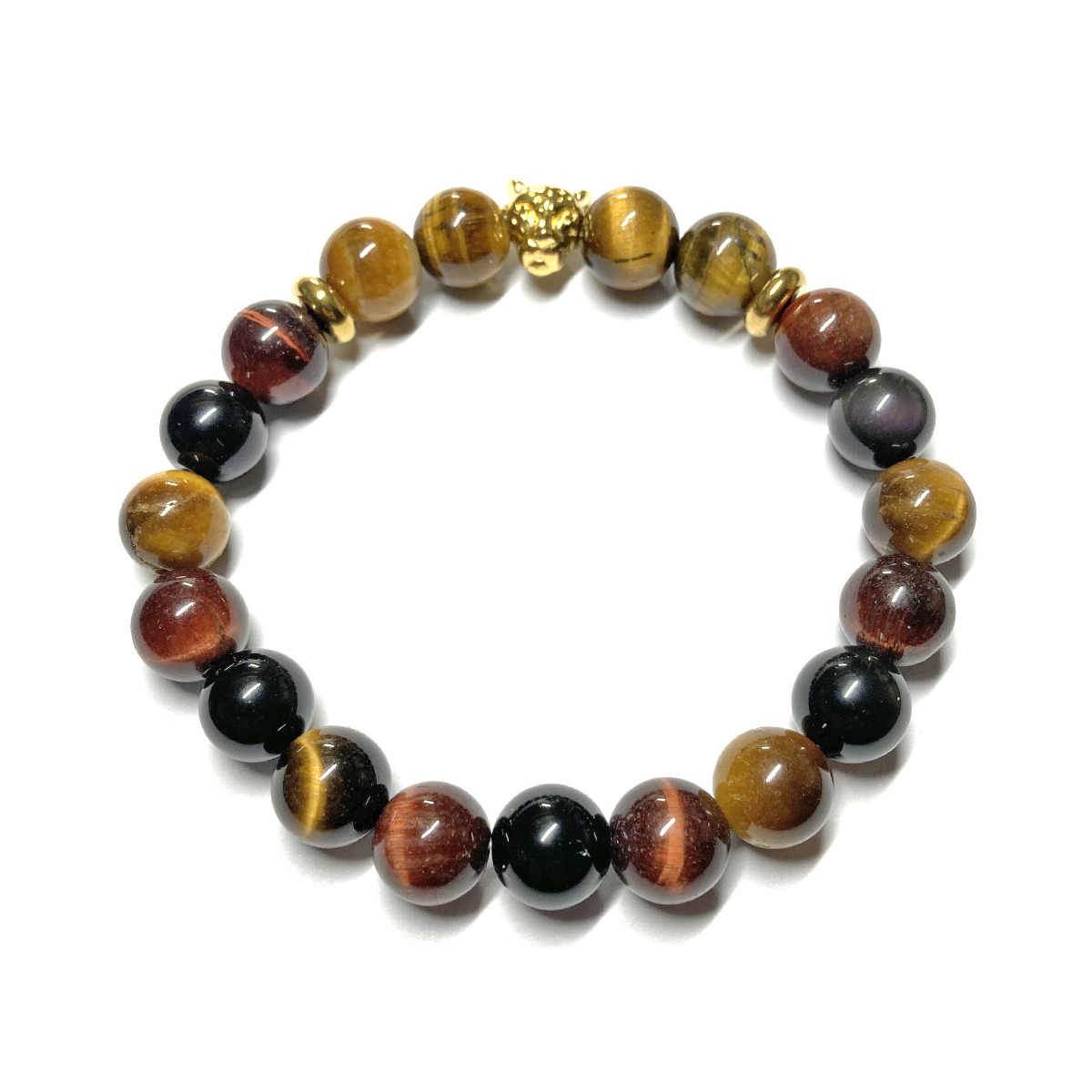 Bracelet Création boules en Œil de Tigre, Œil Céleste et Œil  de Taureau