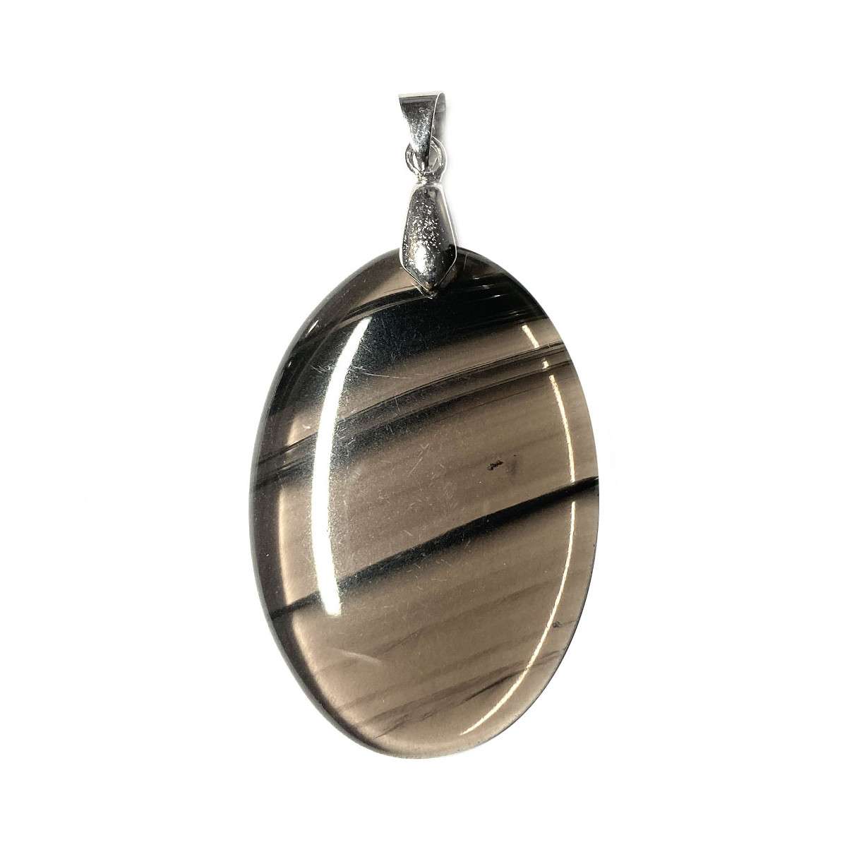 Pendentif en Obsidienne à Lamelles Ovale