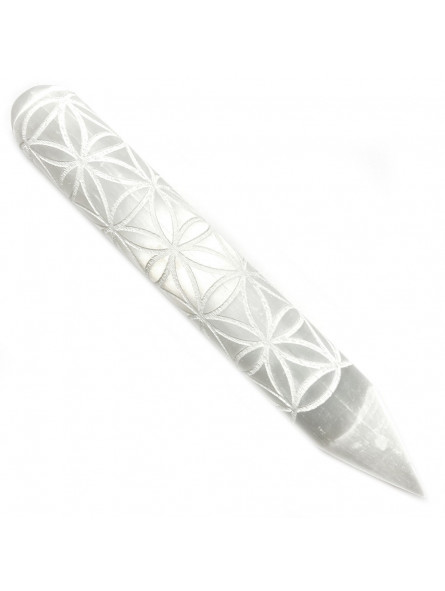 Bâton de massage en Sélénite et Fleur de Vie