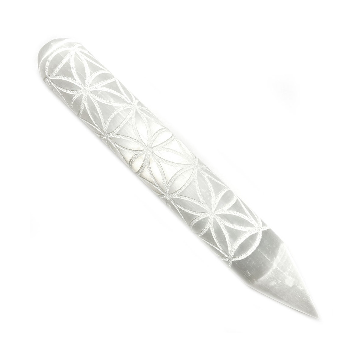 Bâton de massage en Sélénite et Fleur de Vie