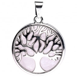 Pendentif Arbre de Vie Avec Quartz Rose