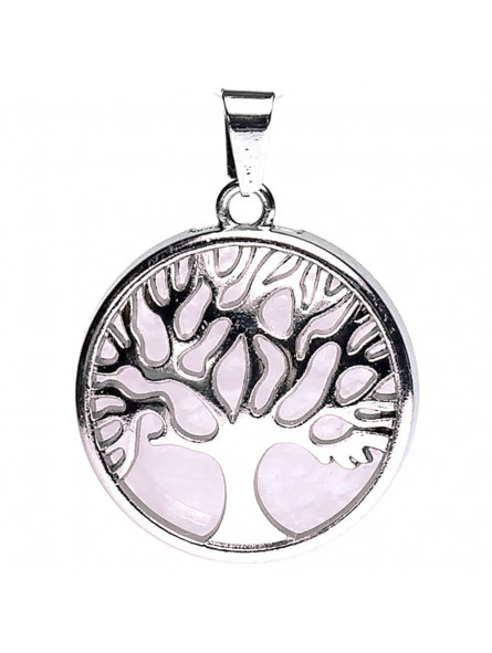 Pendentif Arbre de Vie Avec Quartz Rose