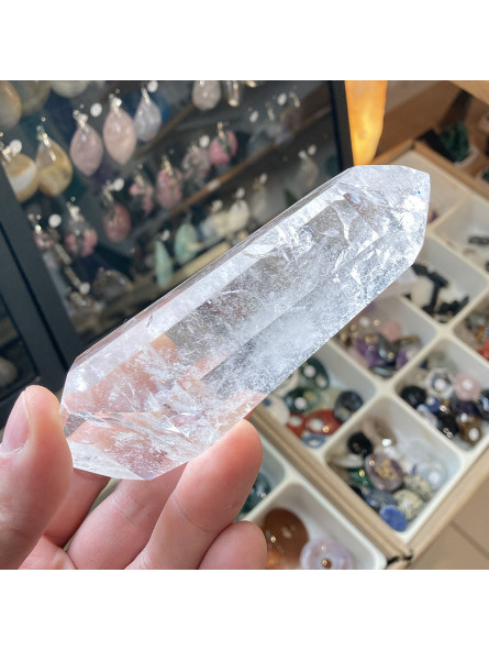 Pointe en Cristal de Roche Polie Biterminée - 248 Grammes