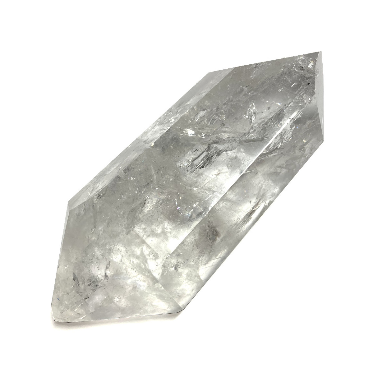 Pointe en Cristal de Roche Polie Biterminée - 395 Grammes