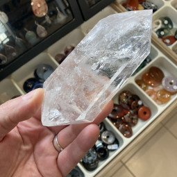 Pointe en Cristal de Roche Polie Biterminée - 395 Grammes