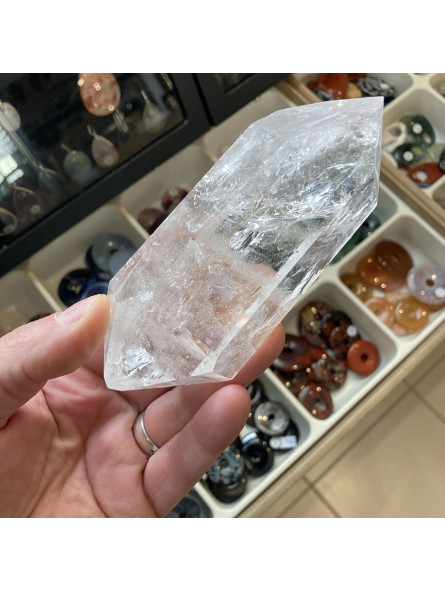 Pointe en Cristal de Roche Polie Biterminée - 395 Grammes