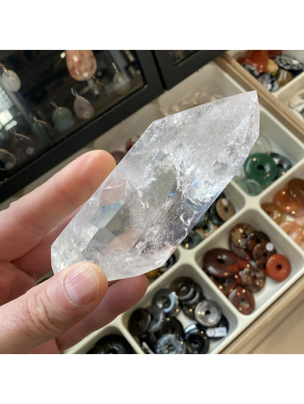 Pointe en Cristal de Roche Polie Biterminée - 395 Grammes